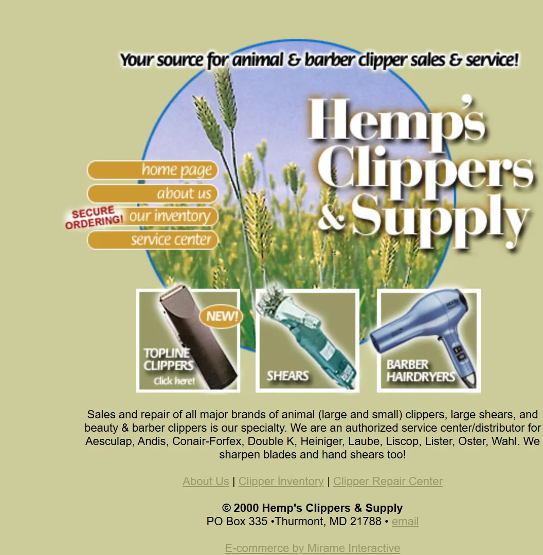 Archived 2006 Hemp's Clippers & Supply homepage