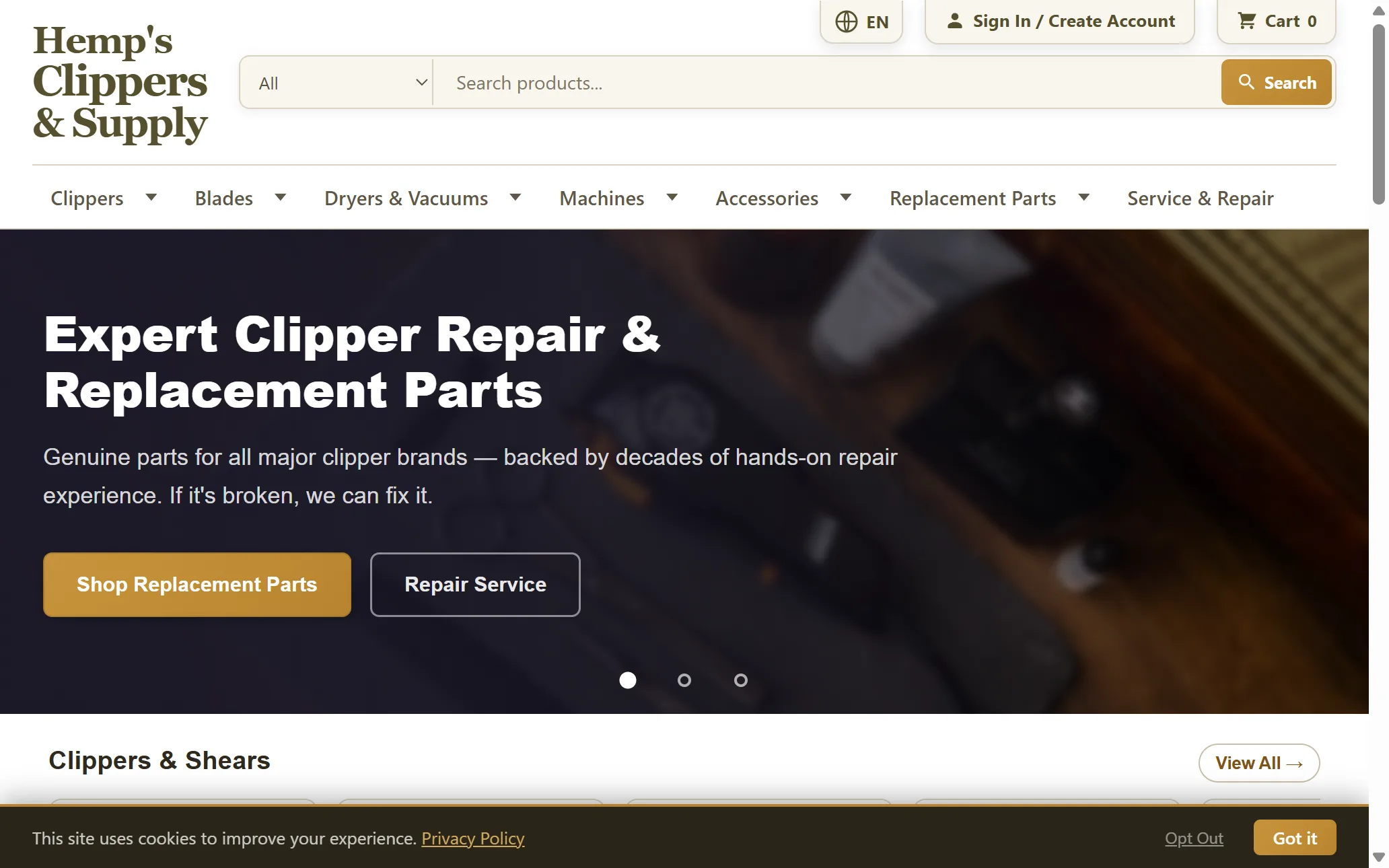 Hemp's Clippers & Supply website